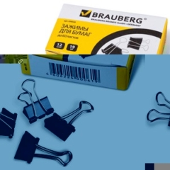 Зажим д/бумаг 19мм черн., BRAUBERG 12шт арт220559 ст12