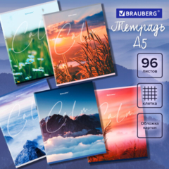 Тетрадь А5 96 л. BRAUBERG скоба, клетка, обложка картон, «Calm» (микс в спайке), 404435, ст15/50